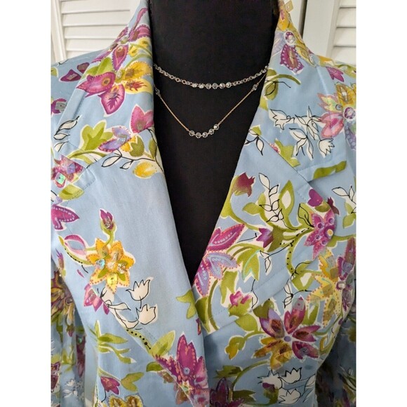 REDD Jeans Jacket Women's Sz 8 Blue Floral Iridescent Sequins Y2K Vtg Colorful - Picture 4 of 13
